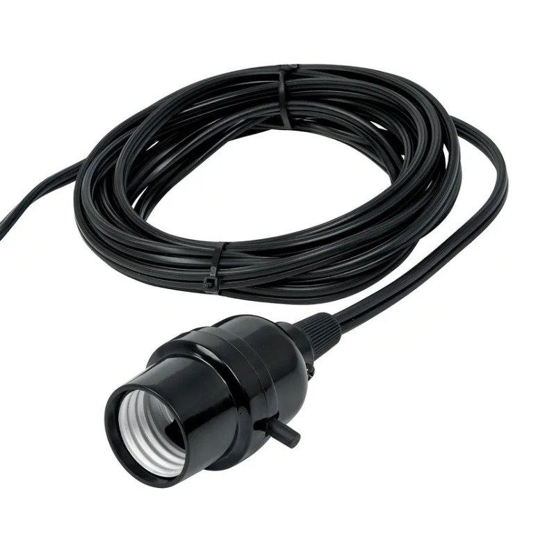 Portalampara Con Cable Negro 1.20m