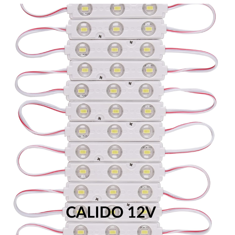 20 Pz Modulos 3 LEDs 12V Blanco Cálido 3000k Exterior IP65