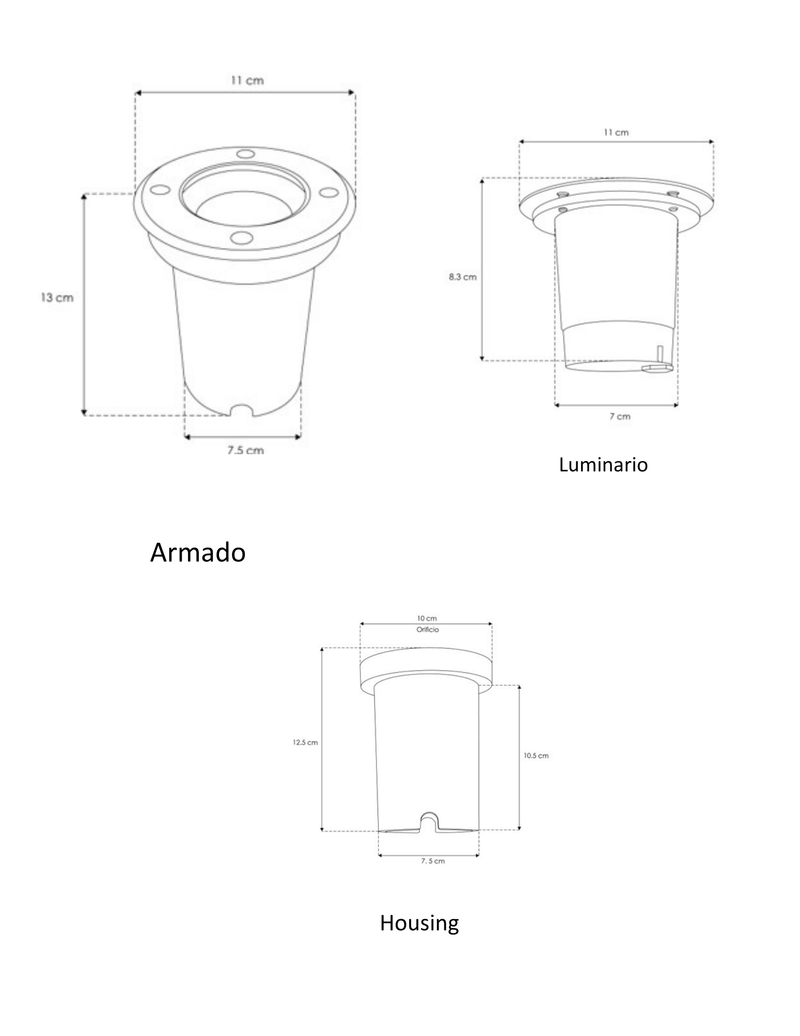 Luminario de piso base GU10 tapa de acero inoxidable cuerpo aluminio 100-240V IP67