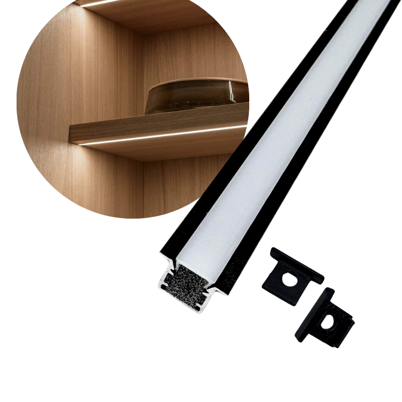 3M De Perfil De Aluminio Negro 1010B Con Pestaña Empotrar  10x10mm