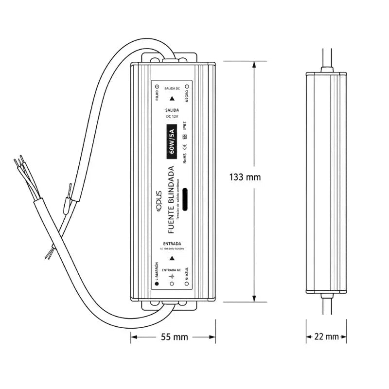 Fuente de Poder Blindada 12V 60W Exterior IP67