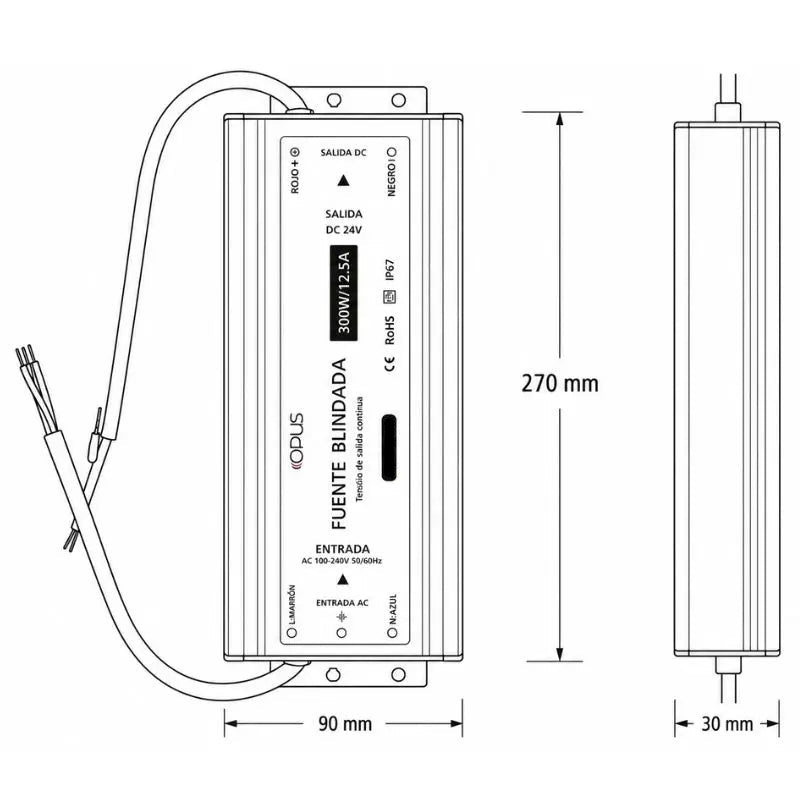 Fuente de Poder Blindada  24V 300W Exterior IP67