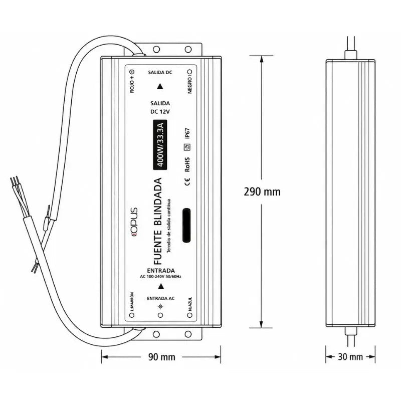 Fuente de Poder Blindada  12V 400W Exterior IP67