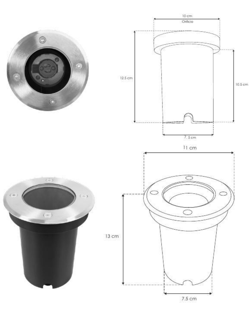 Luminario de piso base GU10 tapa de acero inoxidable cuerpo aluminio 100-240V IP67