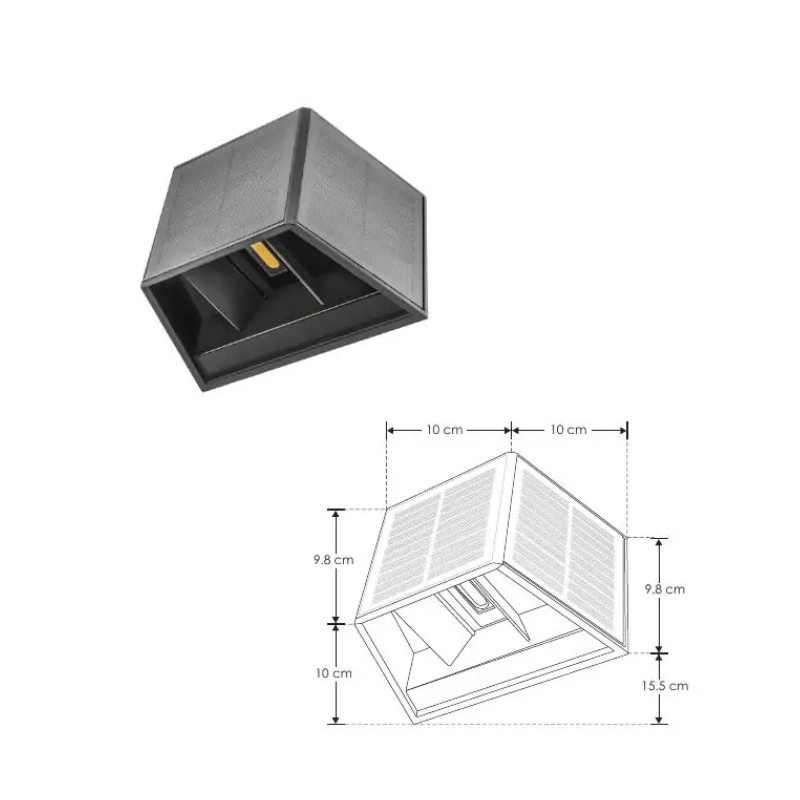 Luminario solar de LED, blanco cálido con dos salidas de luz y cortadores ajustables,3W de sobreponer en pared IP54