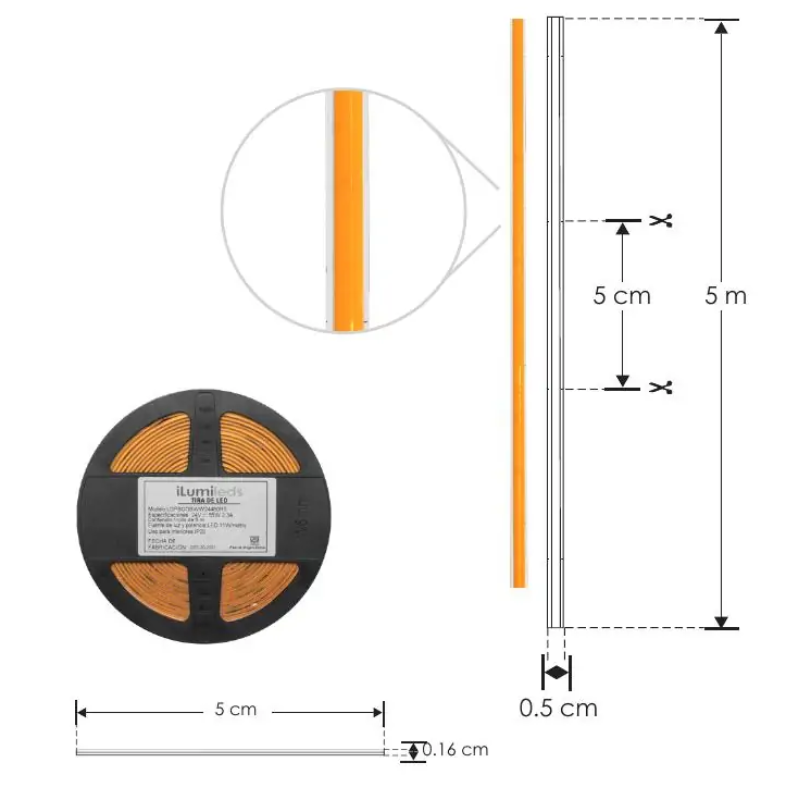 5M Extra-flat COB LED strip 24V 480 leds/M Warm White