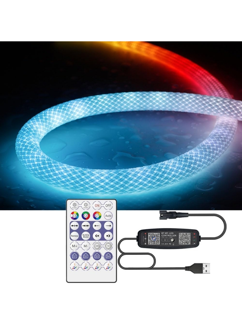 5M Manguera Tubular 360 LED 24V Bluethoot De Silicon Pixel RGB Secuencial