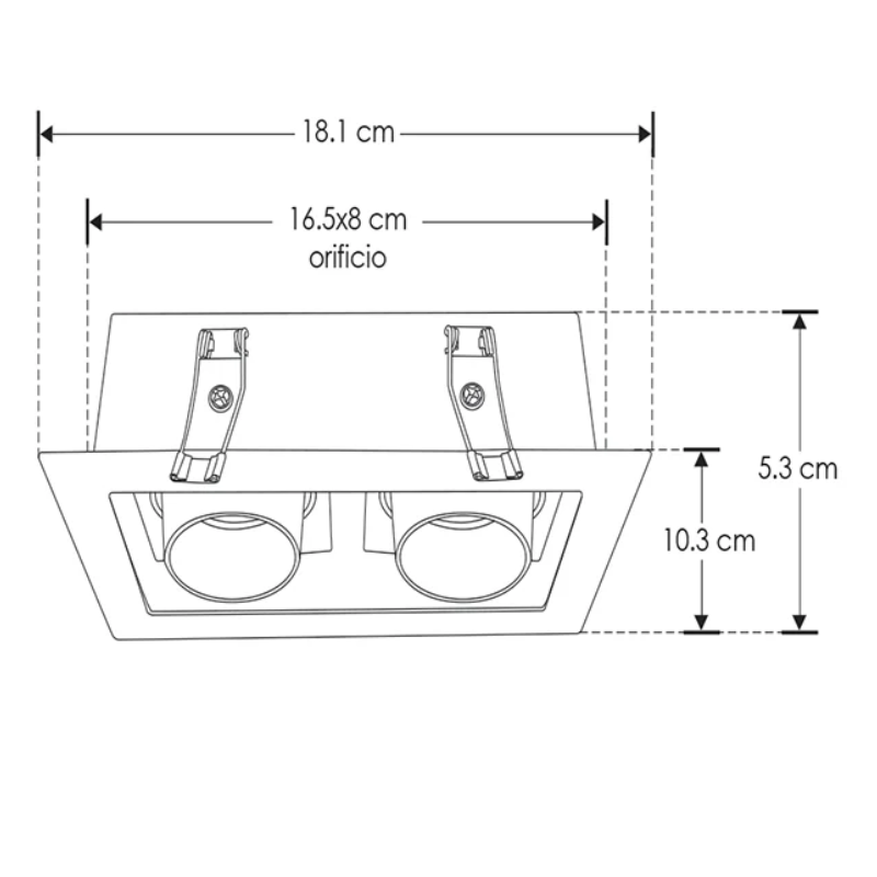Square diffuser, trimless, two adjustable dichroic heads, IP20