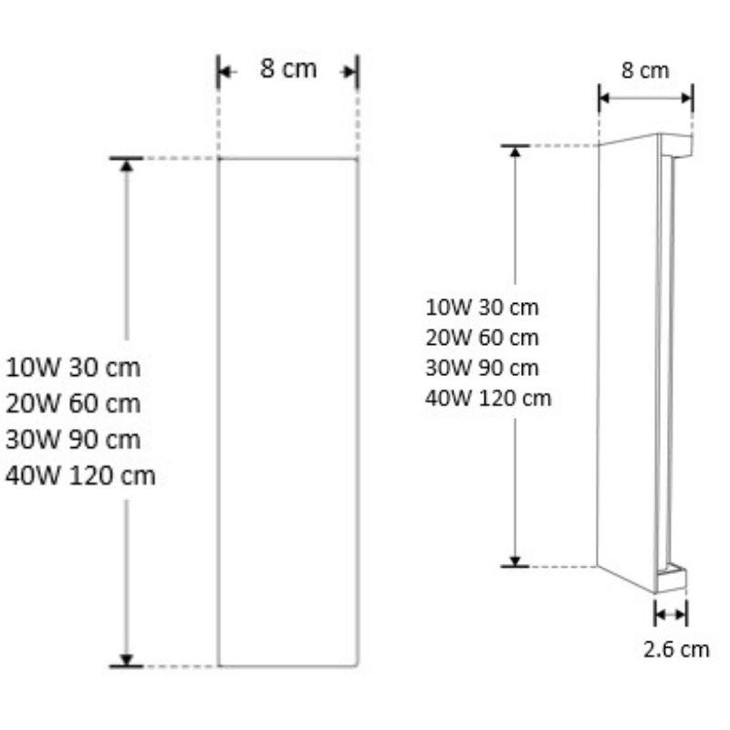 Warm white LED wall light, 10 Watts.