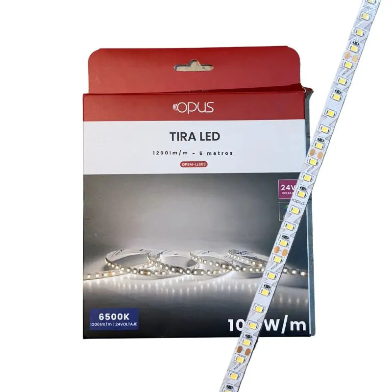 5m Tira LED Zig-Zag 24V 120 LEDS y 10.8W Metro Blanco Frío 65K, IP2O Uso Interior