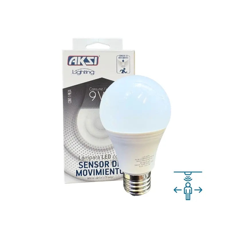 Foco LED Globo  9W E27W Blanco Frío 6500K Con Sensor de Movimiento y Fotocelda