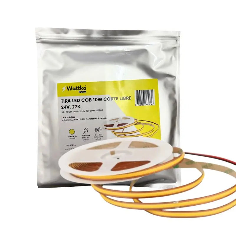 10M Tira LED COB 10W/M Corte Libre 24V 2700K Blanco Cálido