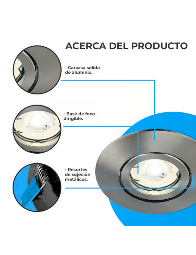 Lámpara Downlight Empotrable Dirigible 6W MAX  Base GX5.3 NO INCLUYE FOCO