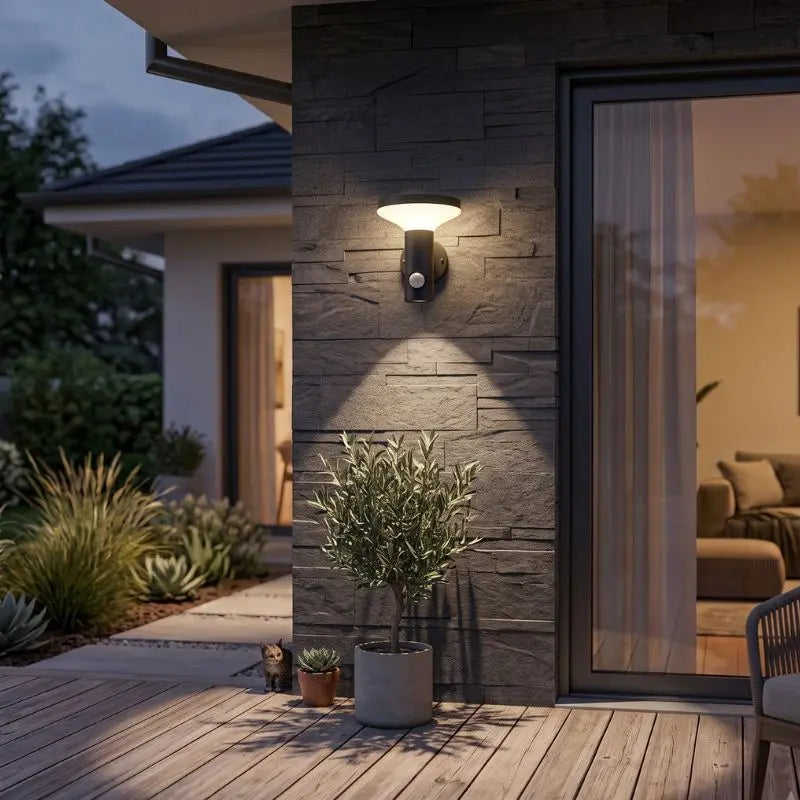 Arbotante Solar 4W 3K Blanco Cálido Fotocelda y Sensor Movimiento Exterior