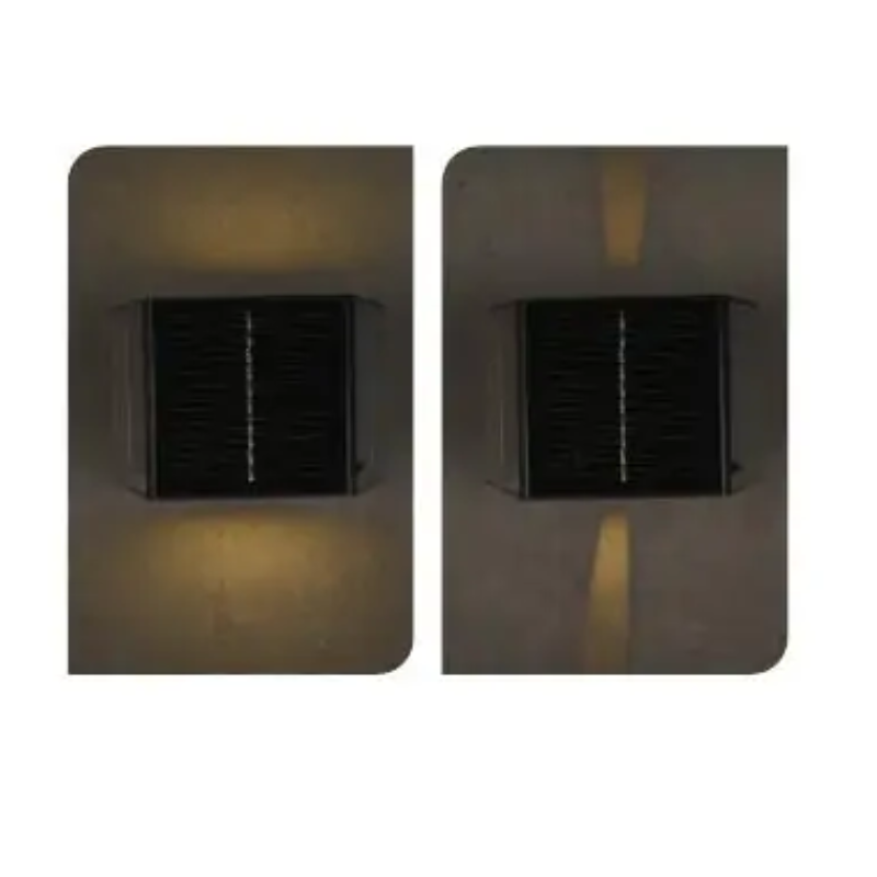 Luminario solar de LED, blanco cálido con dos salidas de luz y cortadores ajustables,3W de sobreponer en pared IP54