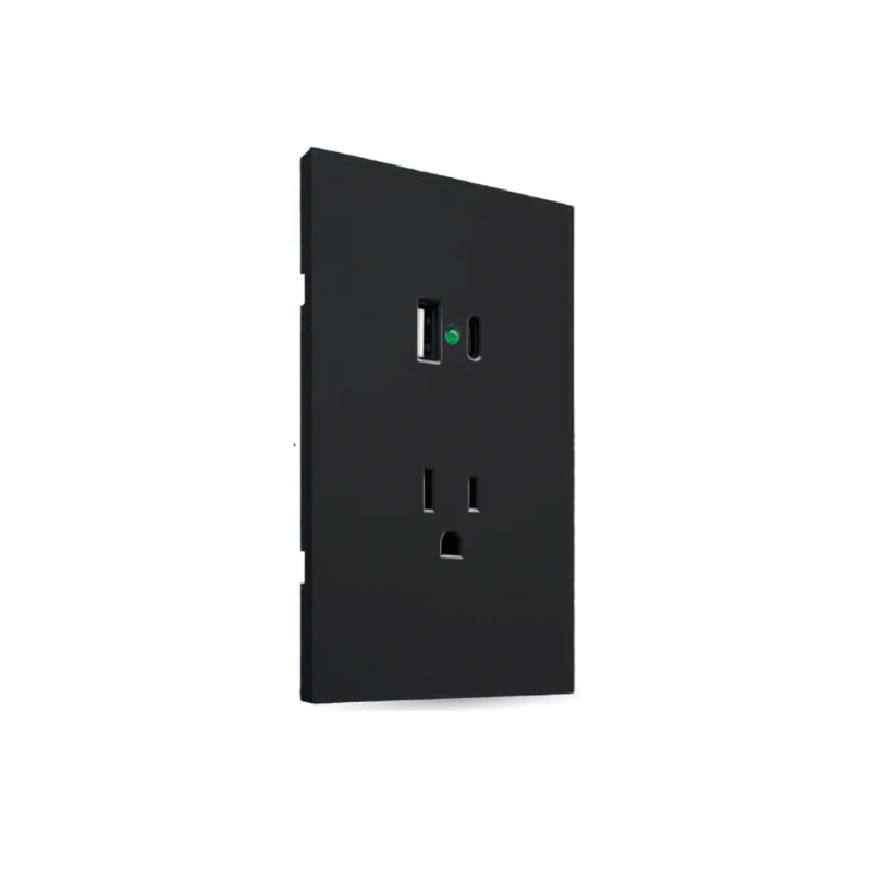 Placa Contacto Y Cargador USB, Tipo C, Color Negro Luxury, Policarbonato
