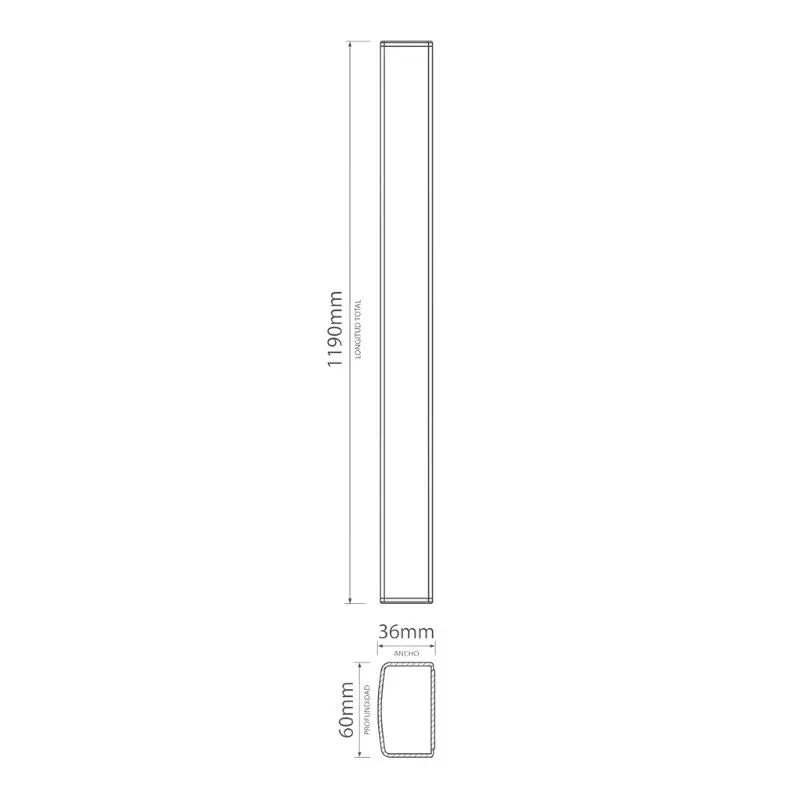 Tubo Flat Negro 36W, 120cm Largo, IP20 Uso Interior Blanco Frío 6K Policarbonato