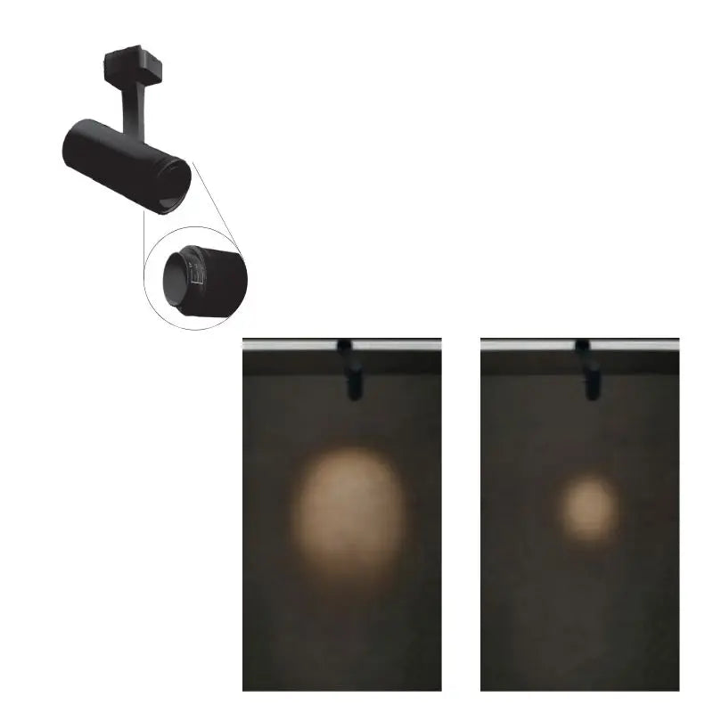 Luminaria 7W  Ángulo Ajustable 15° a 54° Dirigible Color Negro Para Riel Europeo 48V
