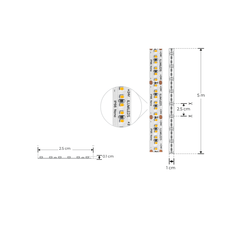 5M Tira LED 2216 24V 19.2W/M IP20, En 65K,41K,3K,27K O 22K - Wattko