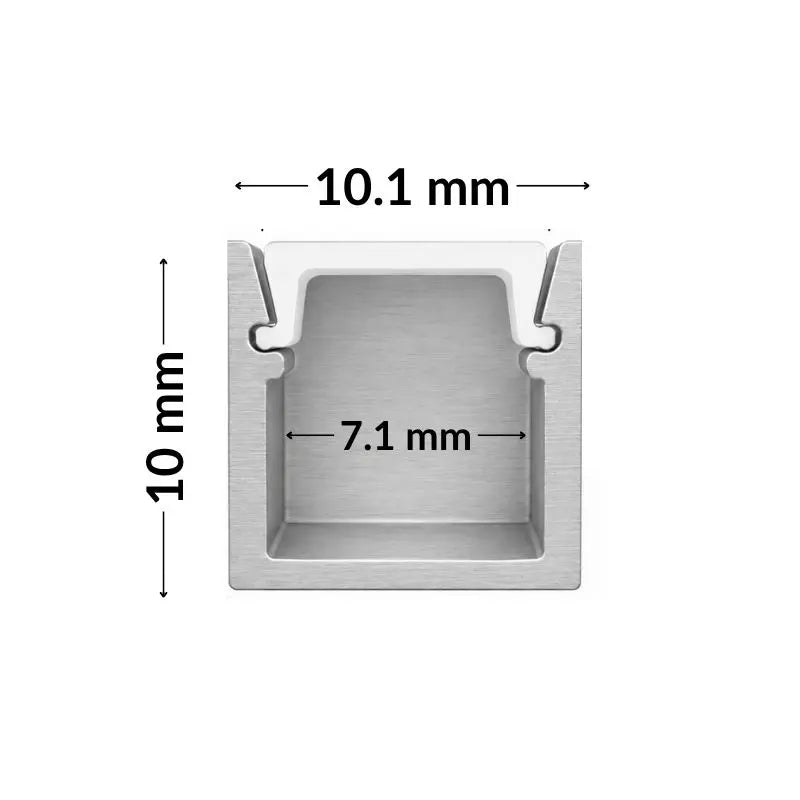 3M De Perfil De Aluminio Natural 1011 Sobreponer o Empotrar  10x11x10mm