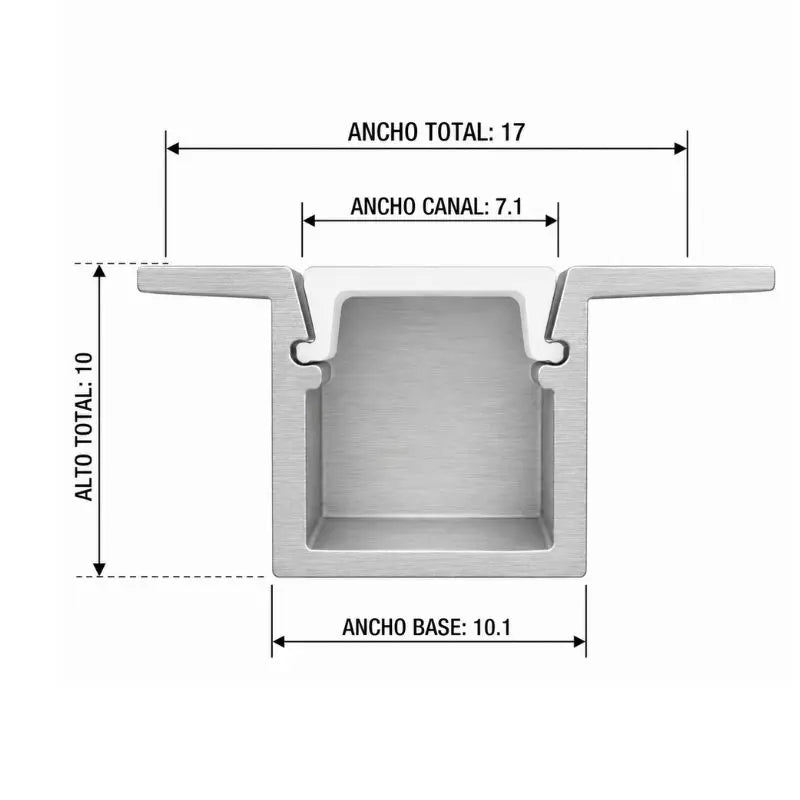 3M De Perfil De Aluminio Natural 1017 Con Pestaña Empotrar  10x17x11mm