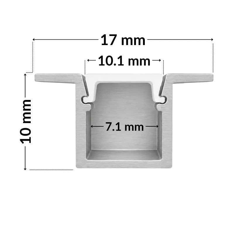 3M De Perfil De Aluminio Natural 1017 Con Pestaña Empotrar  10x17x11mm
