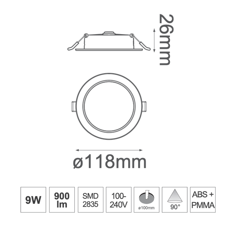 Luminaria 9W Empotrar o Sobreponer Blanco Cálido 127V