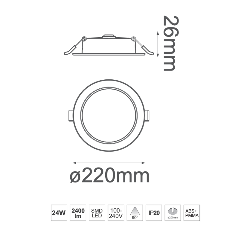 Luminaria 24W Empotrar o Sobreponer Blanco Neutro 127V