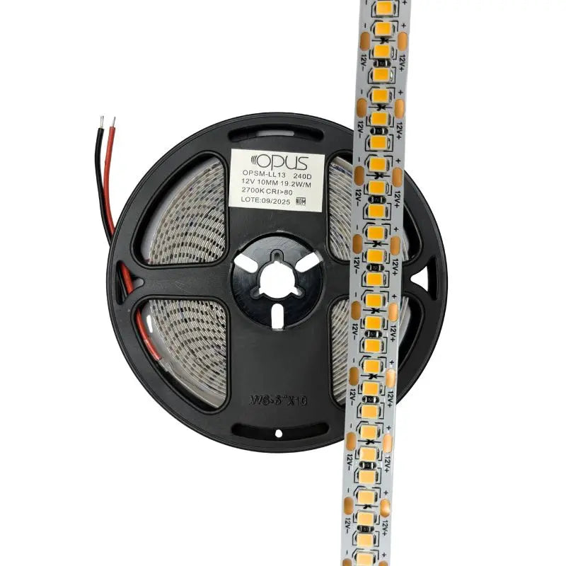5m Tira LED 12V 240 LEDS y 19.2W Metro Blanco Cálido 27K, IP2O Uso Interior