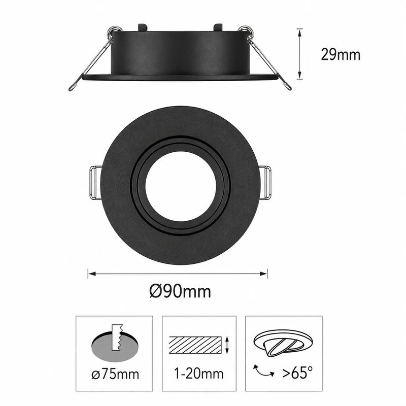 Aro Difusor Circular Para Empotrar Dirigible Negro Para Foco GU10 Semi Profundo