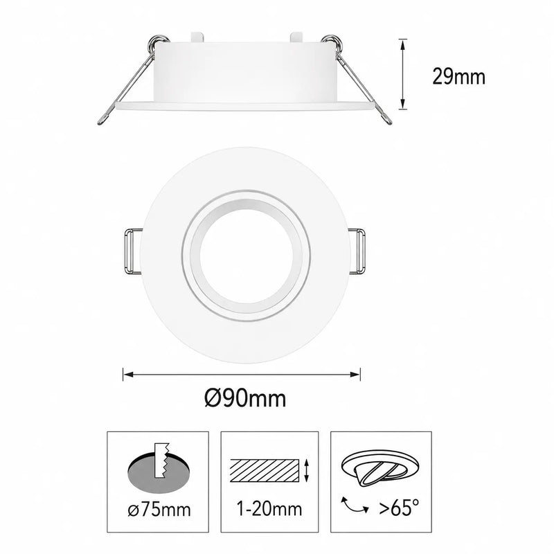 Aro Difusor Circular Para Empotrar Dirigible Blanco Para Foco GU10 Semi Profundo
