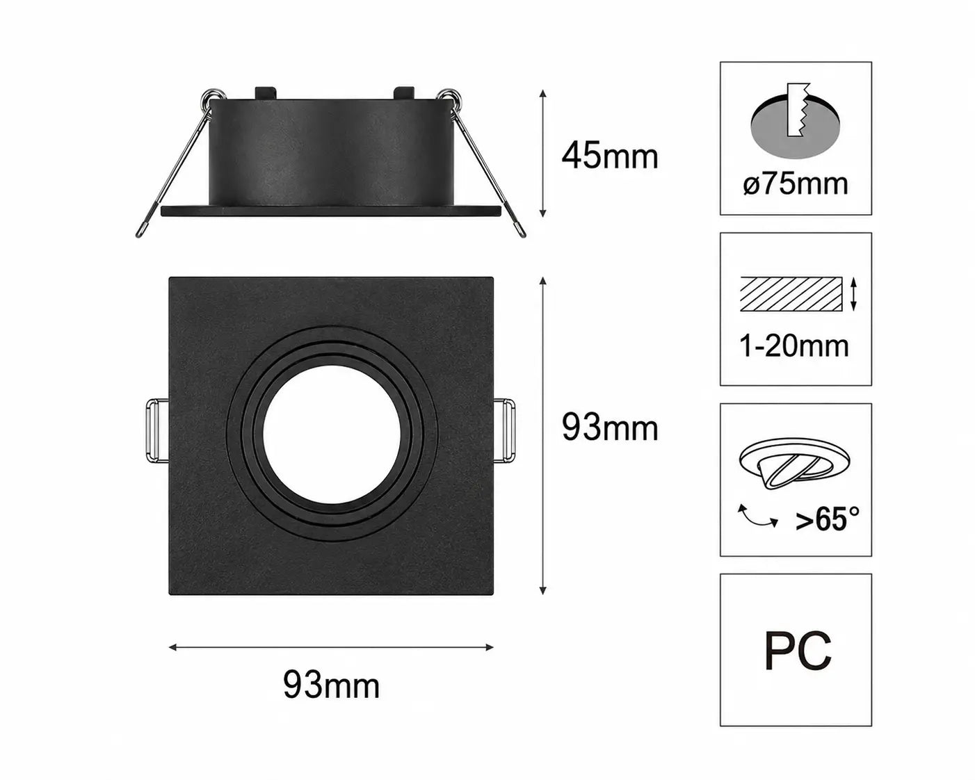 Recessed Adjustable Black Diffuser Ring for GU10 Semi-Deep Spotlight