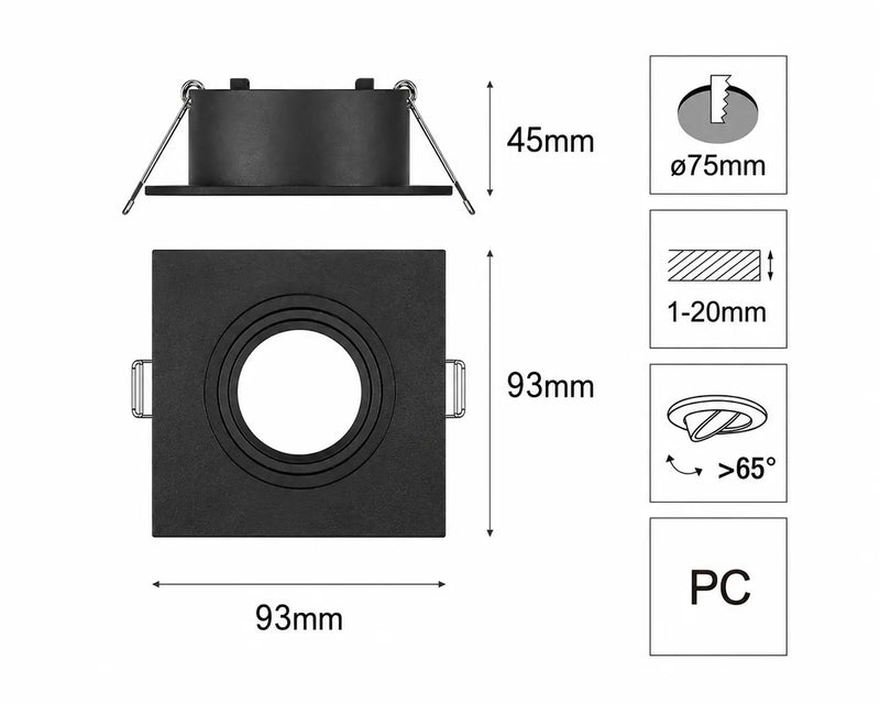 Recessed Adjustable Black Diffuser Ring for GU10 Semi-Deep Spotlight