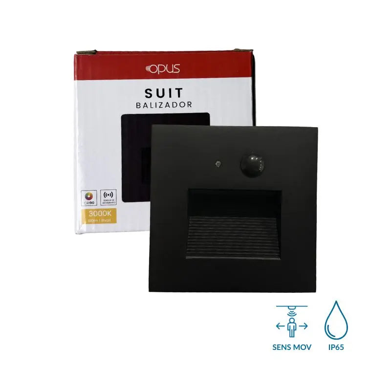 Luminaria Cortesía Con Sensor Movimiento Negra 3W Empotrar Cálida 3K IP65 Exterior