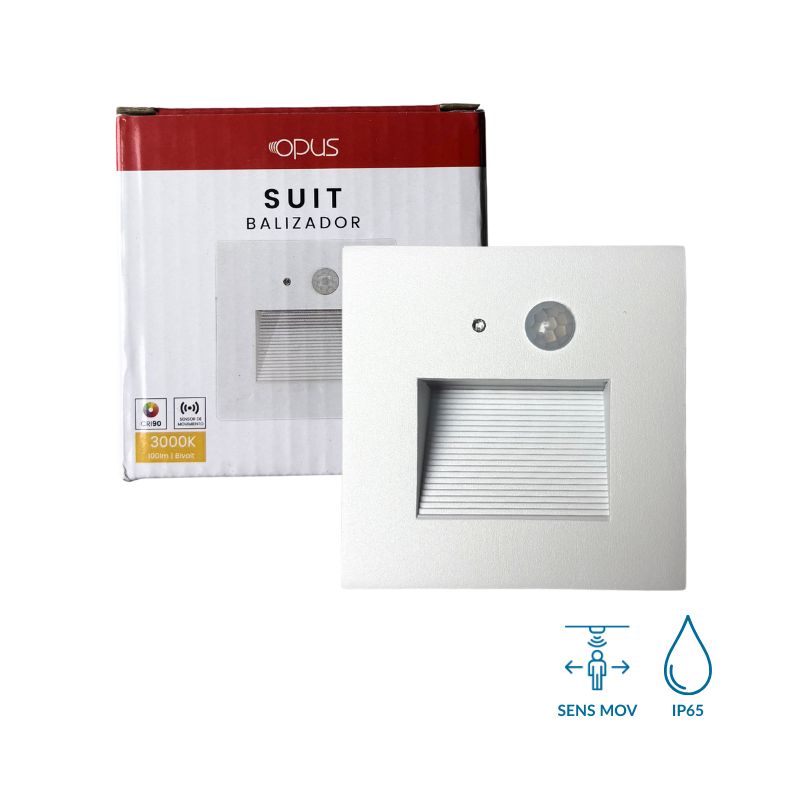 Luminaria Cortesía Con Sensor Movimiento Blanca 3W Empotrar Cálida 3K IP65 Exterior