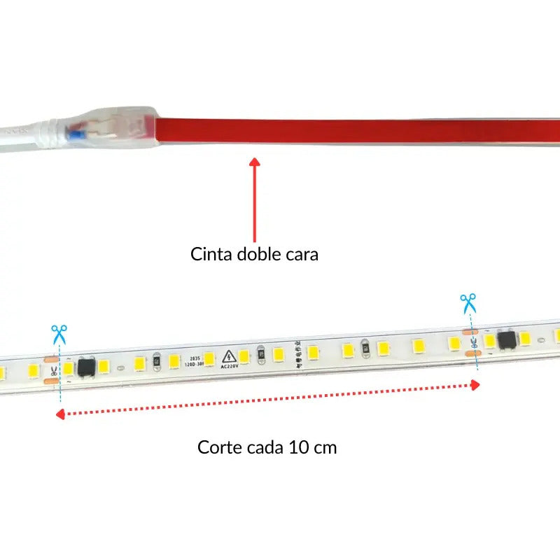15m Manguera Led 2835 3k, 110v 8w/m Sin Driver Corte 10 Cm Blanco Cálido