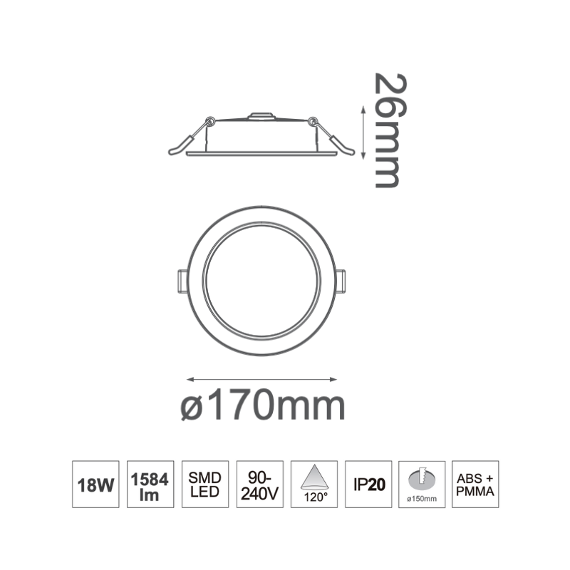 Luminaria 18W Empotrar o Sobreponer Blanco Neutro 127V