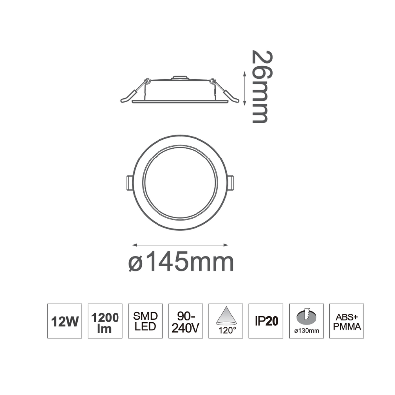 Luminaria 12W Empotrar o Sobreponer Blanco Cálido 127V