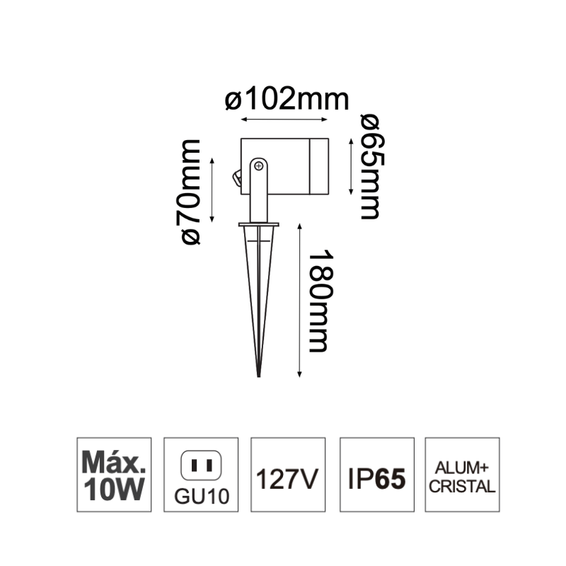 Estaca Jardín Para Foco GU10 Uso Exterior IP65 Aluminio Serie ONDINA