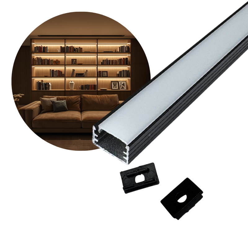 3m Perfil Aluminio Negro  1408B Empotrar/Sobreponer 14.4x8.8mm