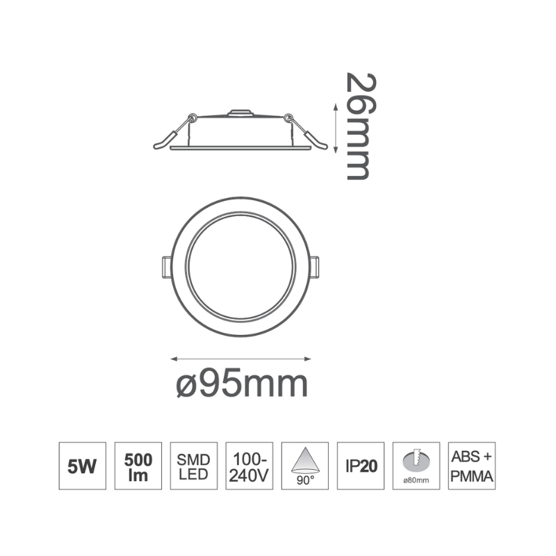 Luminaria 5W Empotrar o Sobreponer Blanco Cálido 127V