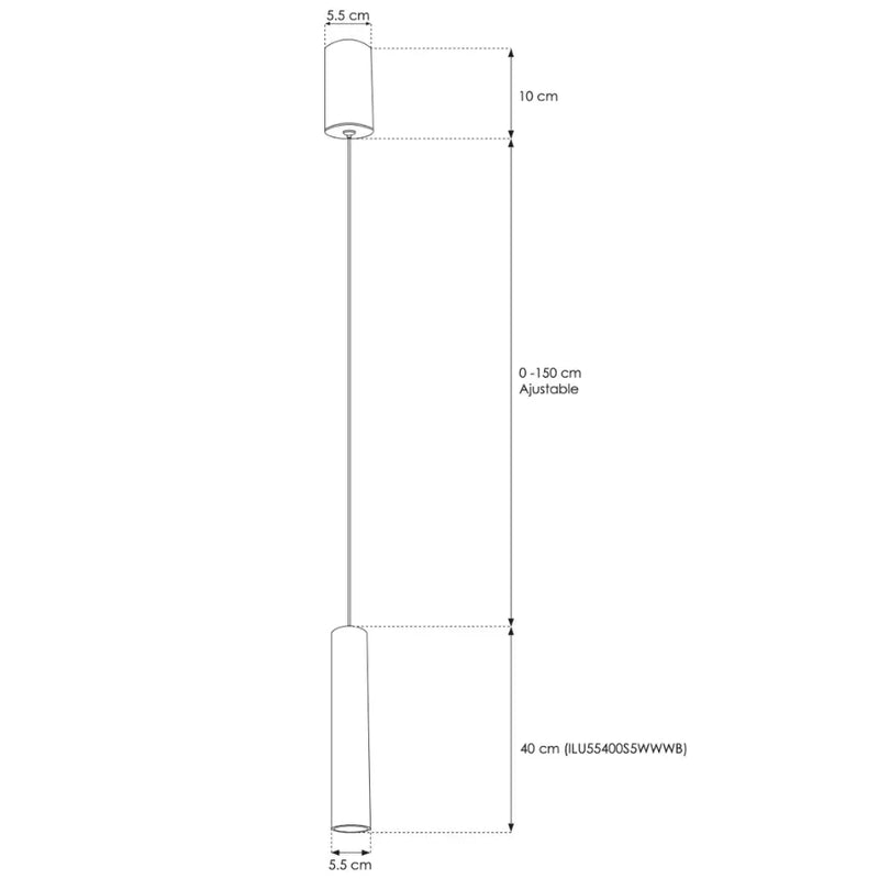 Cylindrical light fixture, black finish, 5W warm light 3000K, IP20