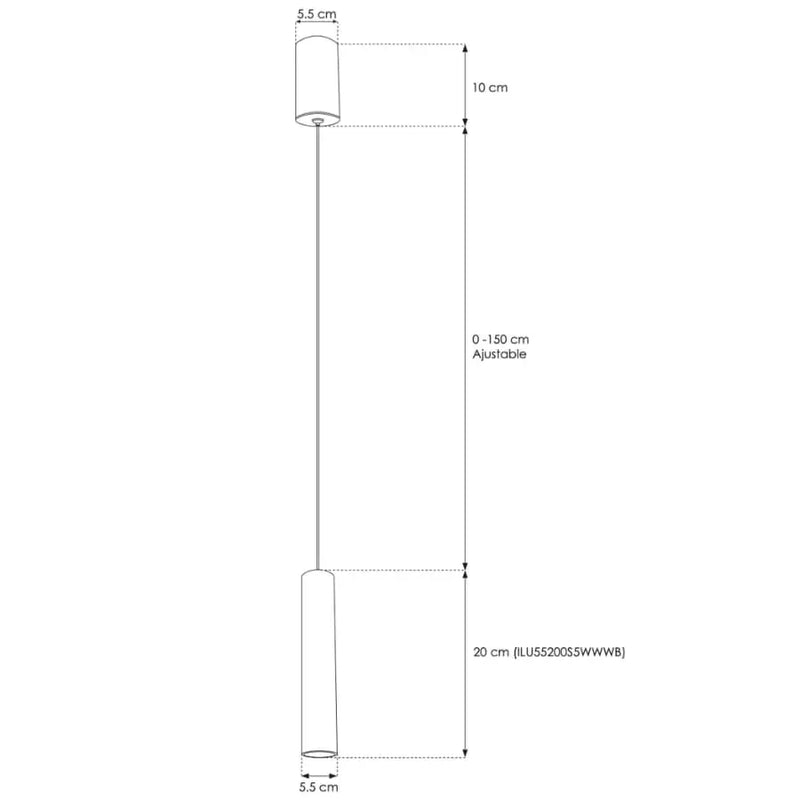 Cylindrical light fixture, black finish, 5W warm light 3000K, IP20