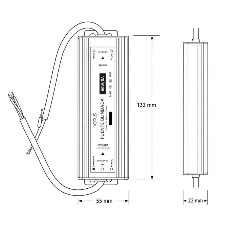 Fuente de Poder Blindada 24V 60W Exterior IP67