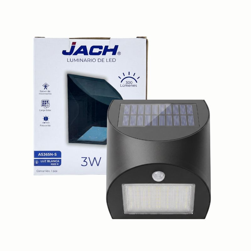Arbotante Solar 3W 65K Blanco Frío Fotocelda y Sensor Movimiento Exterior