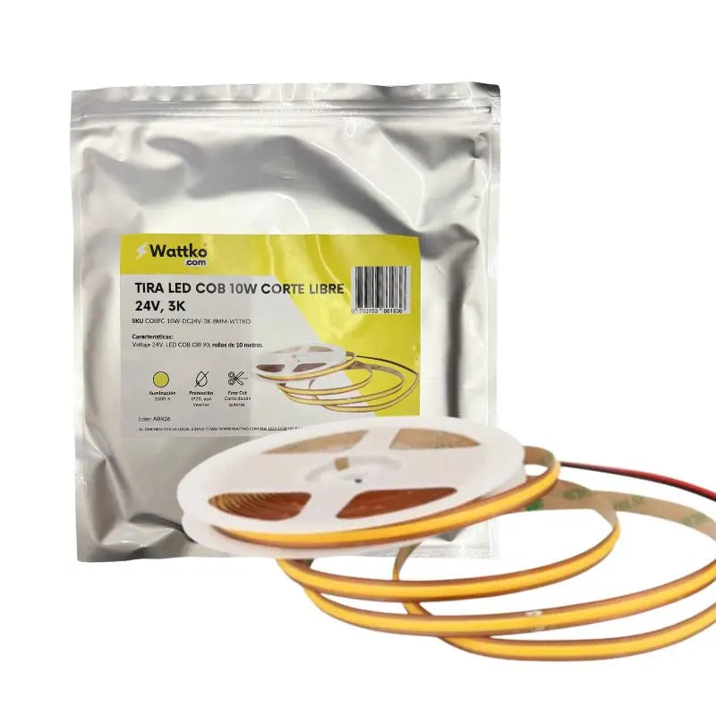 10M Tira LED COB 10W/M Corte Libre 24V 3000K Blanco Cálido