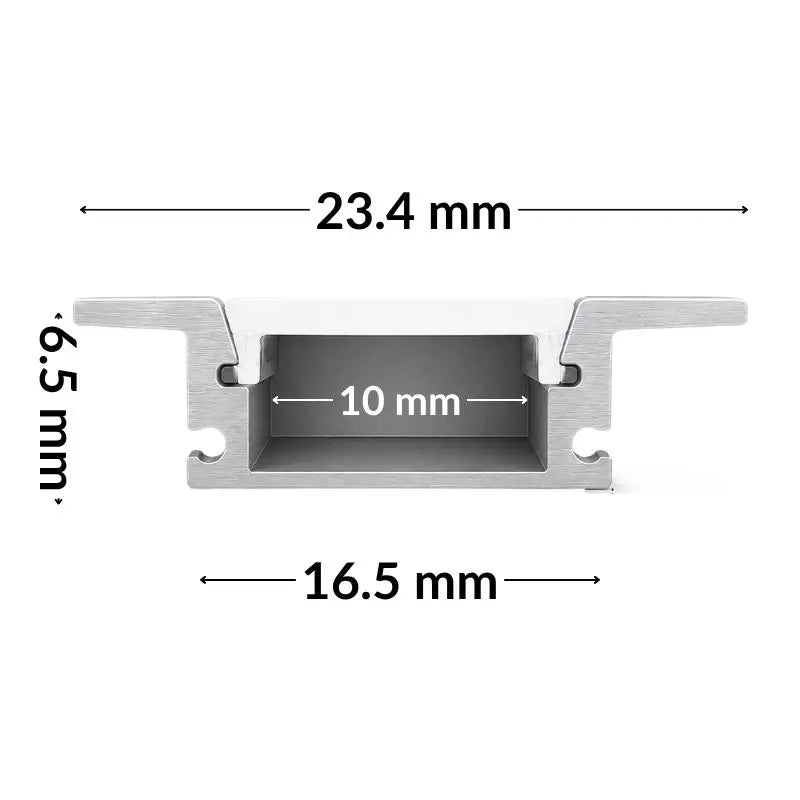 3M De Perfil De Aluminio Natural  102 Con Pestañas Empotrar 16.5x6.5mm