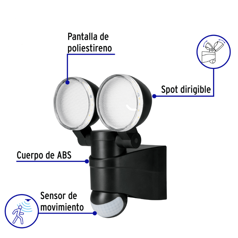Arbotante LED 12 W negro con sensor de movimiento - Wattko