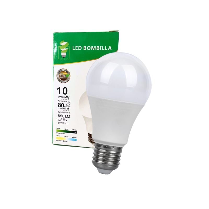 Foco LED 10Watts Tipo Bombillo A19 Blanco calido E27 - Wattko