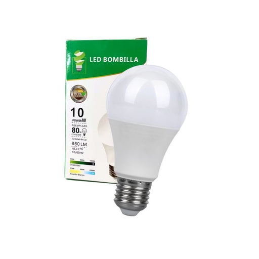 Foco LED 10Watts Tipo Bombillo A19 Blanco calido E27 - Wattko